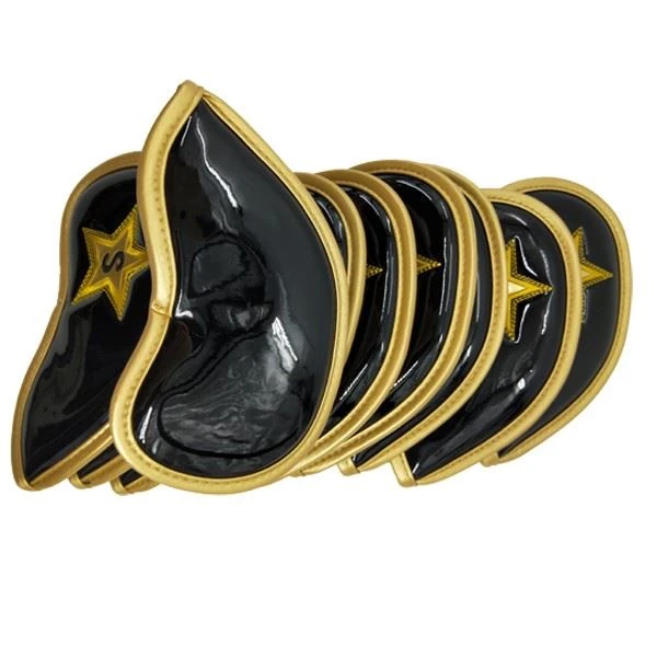Golf 10pcs /Set (3,4,5,6,7,8,9,P, A,S) Shinny PU Leather Black Golf Iron Covers Headcover